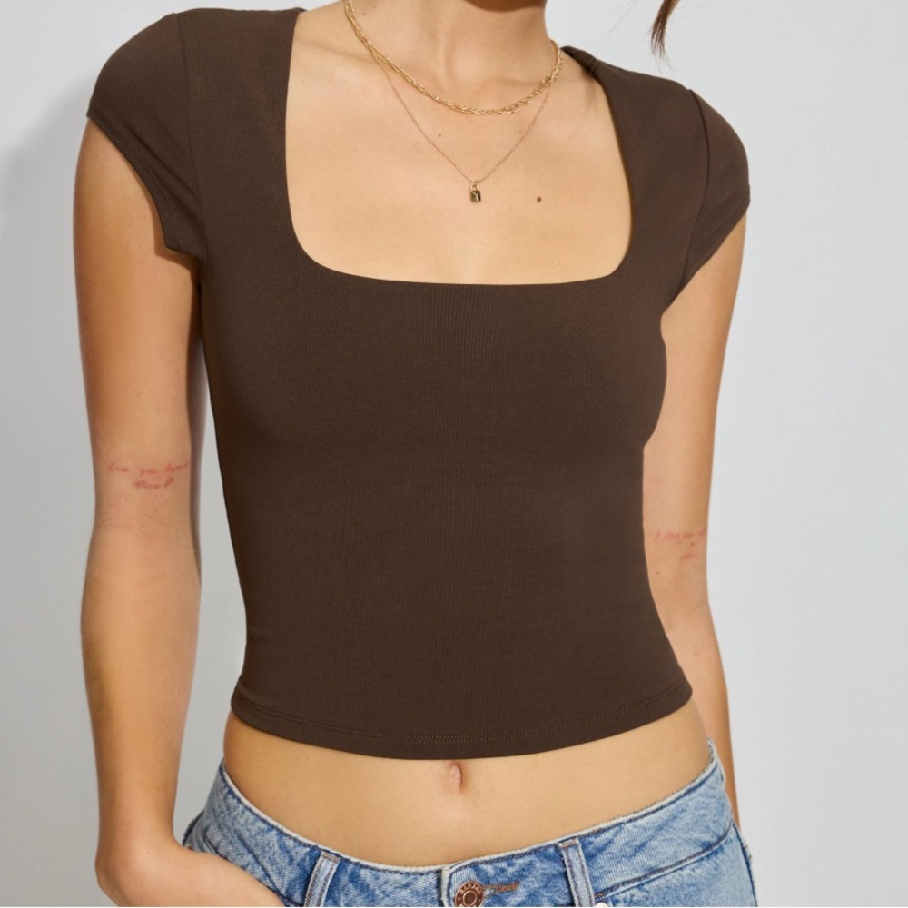 Free W/ Purchase - Garage Square Neck Waist Length Top in Brown